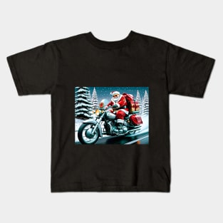 Santa on a Motorcycle Kids T-Shirt